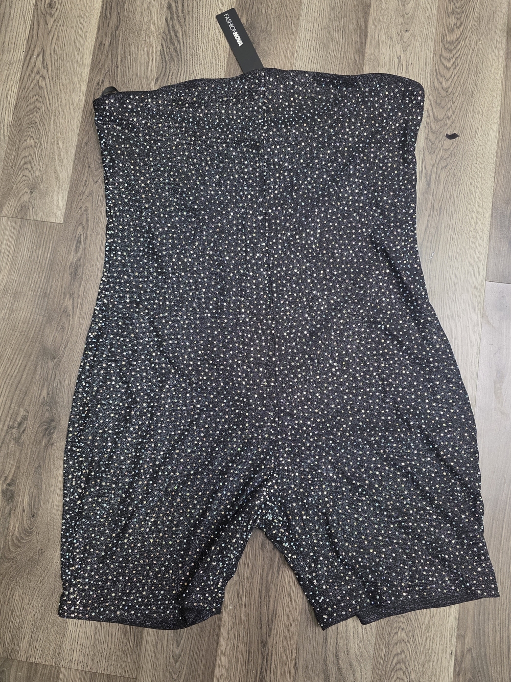 Fashion Nova Black Strapless Sparkle Romper